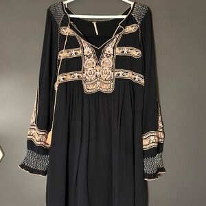 Free People Boho Embroidered Tunic Dress - Size-XS